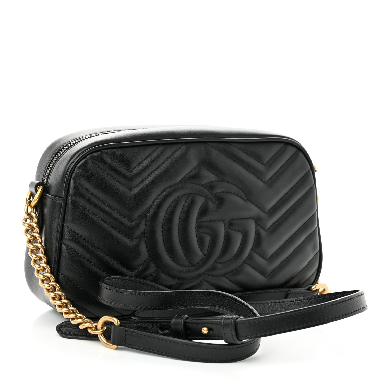 Gucci Calfskin Matelasse Small GG Marmont Chain Shoulder Bag Black 3 of 11