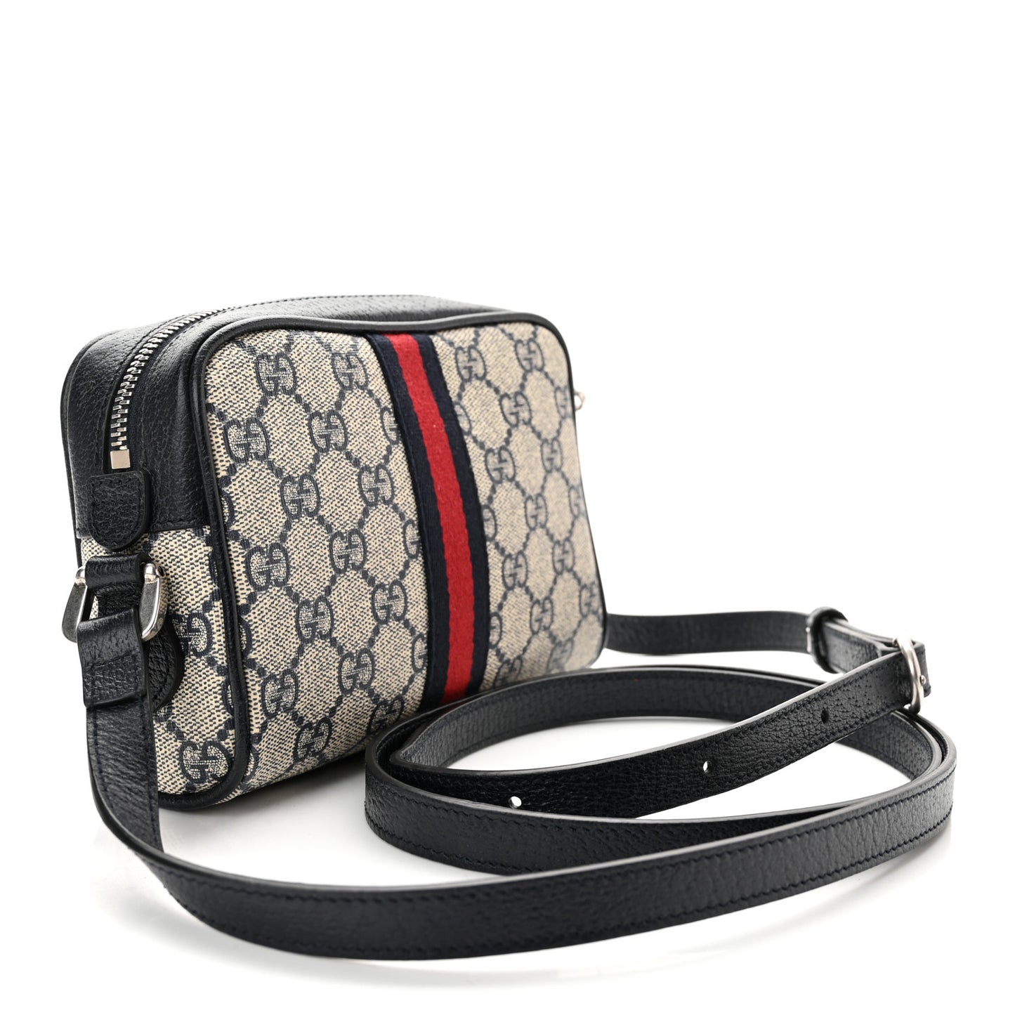 GG Supreme Monogram Textured Dollar Calfskin Web Mini Ophidia Shoulder Bag Beige Blue
