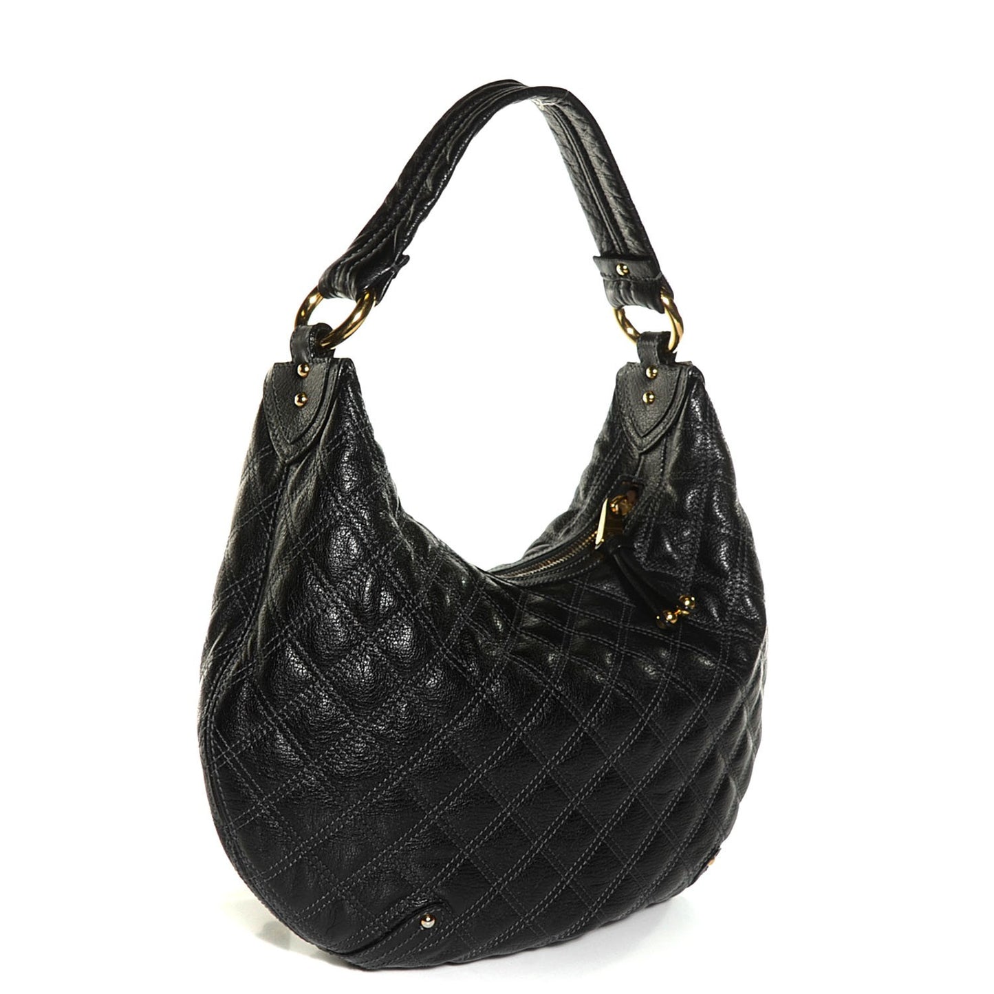 Leather Quilted Banana Hobo Black