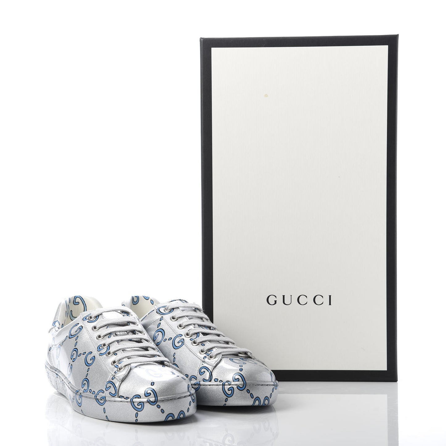 Miro Rubber Wax GucciGhost Print Mens New Ace Sneakers 5 Silver