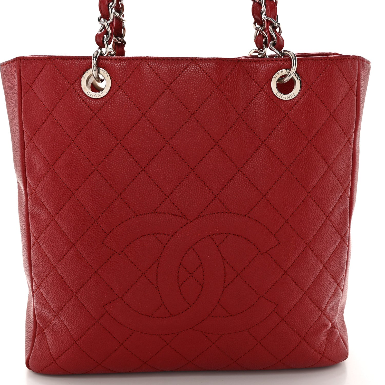 Chanel Caviar Quilted Vertical Grand Shopping Tote GST Red 8 of 11