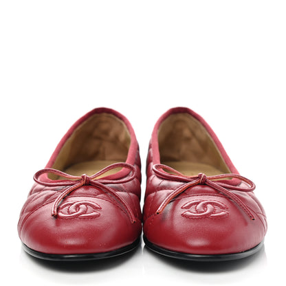 Chanel Lambskin Quilted CC Cap Toe Ballerina Flats 36.5 Red 2 of 9