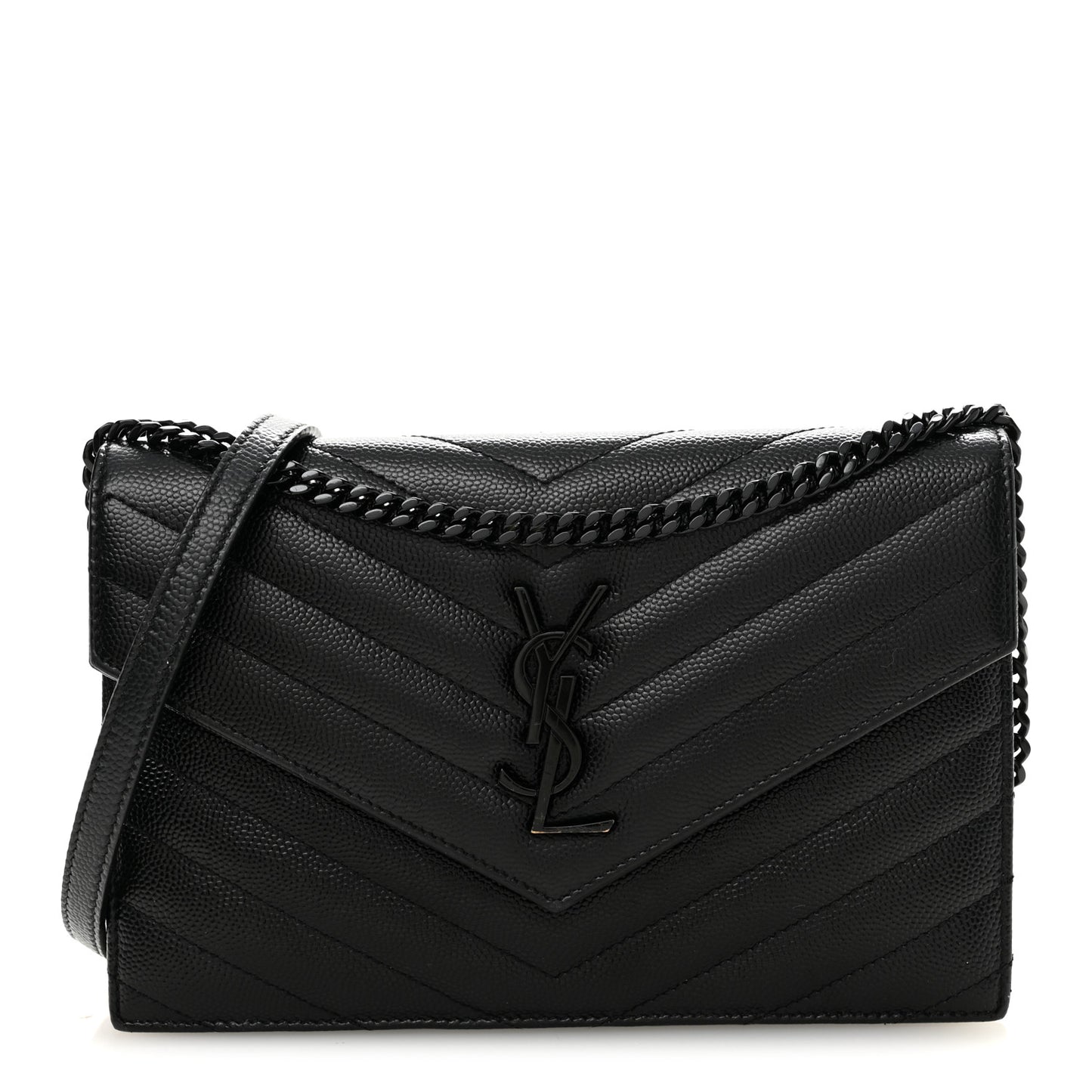 Grain De Poudre Matelasse Chevron Monogram Monochrome Envelope Chain Wallet Black