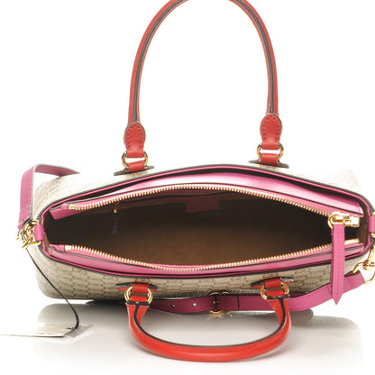 Gucci GG Supreme Monogram Moon Calfskin Small Zip Top Tote Beige Ebony Hibiscus Red New Rosette 5 of 7