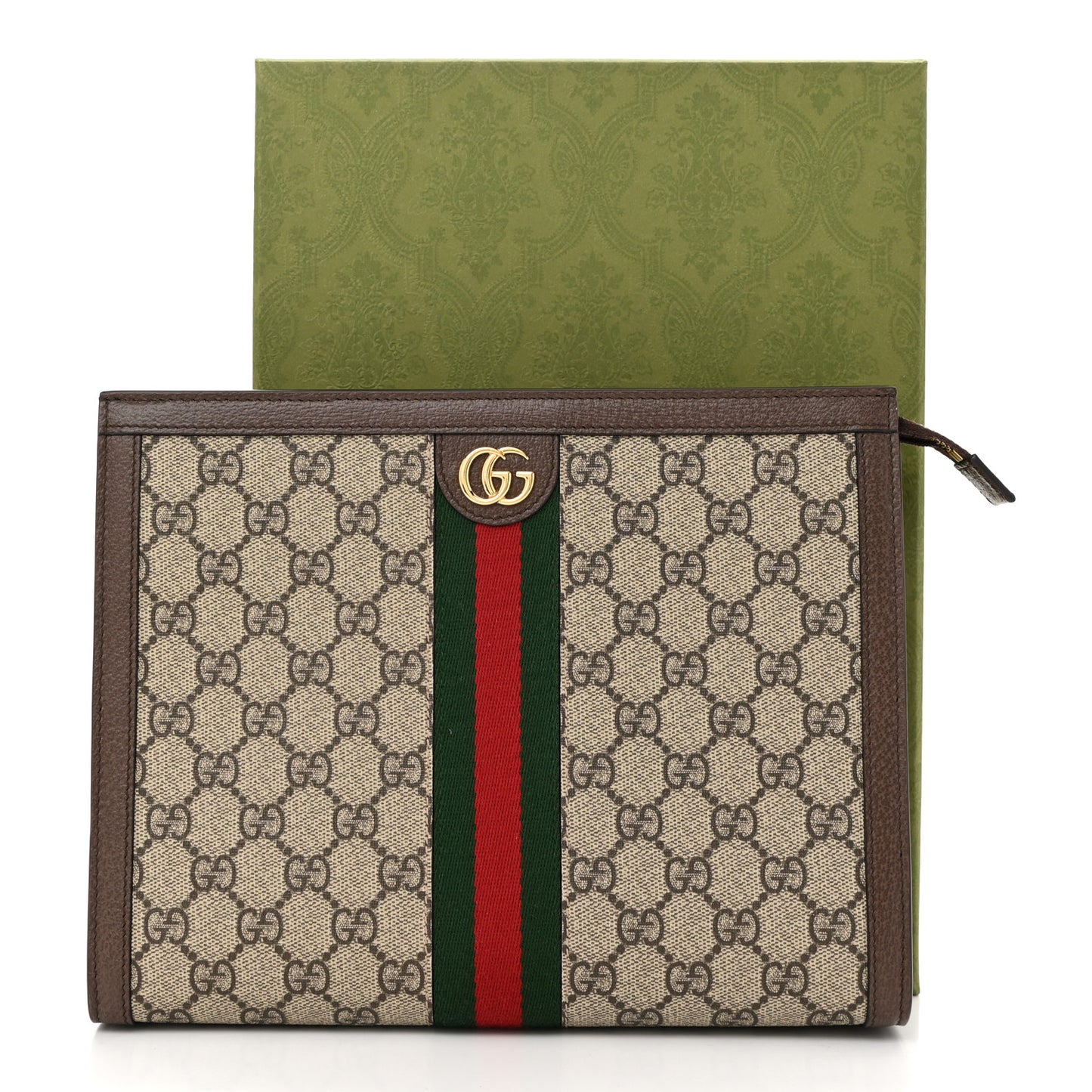 GG Supreme Monogram Web Ophidia Pouch Brown