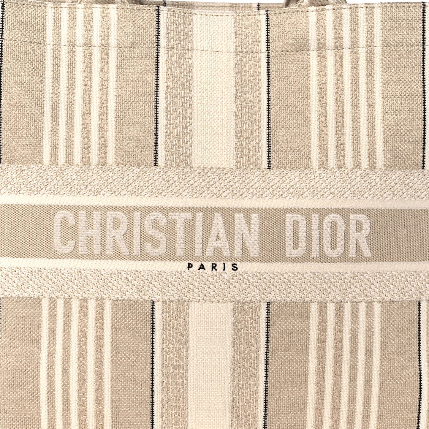 Canvas Embroidered Large Stripes Book Tote Beige
