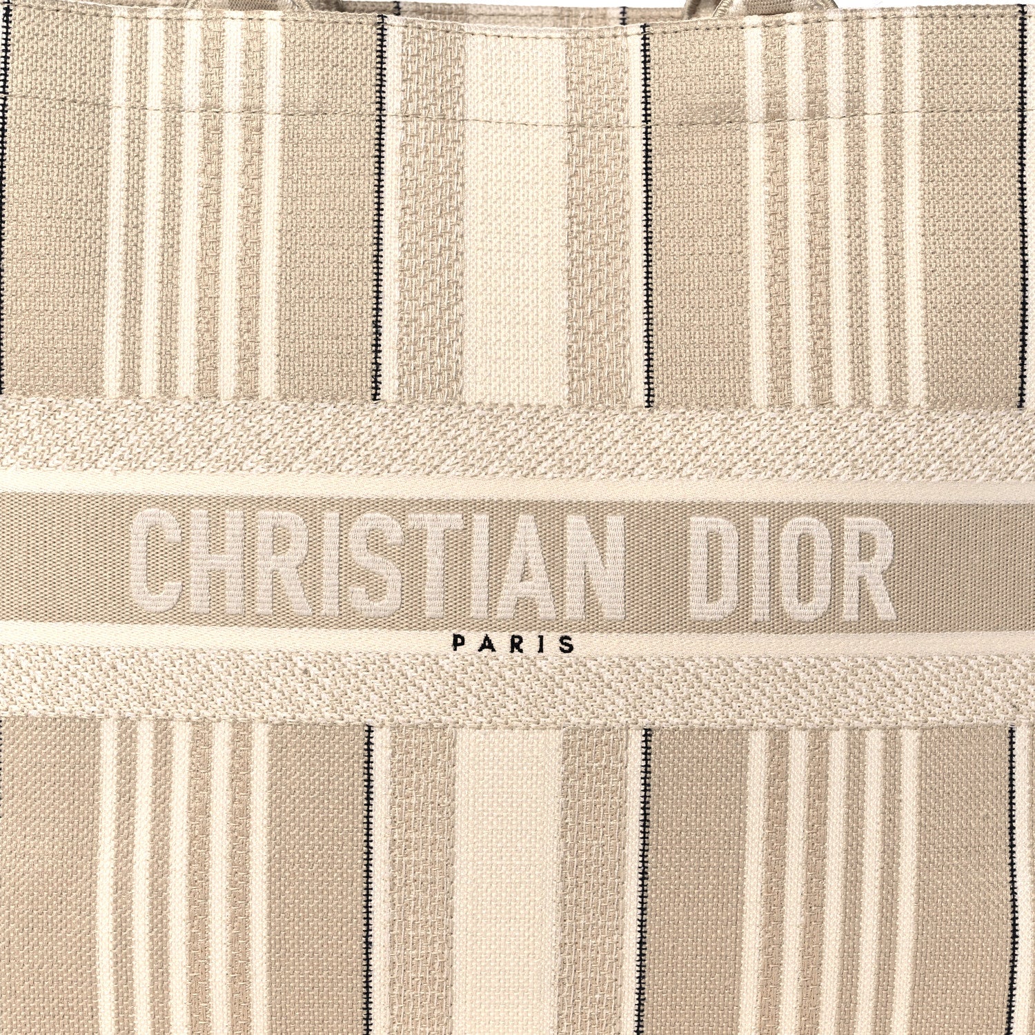 Christian Dior Canvas Embroidered Large Stripes Book Tote Beige 7 of 13