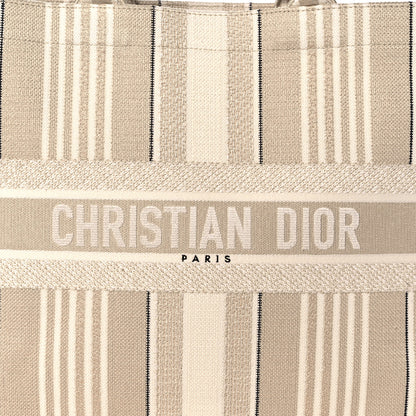 Christian Dior Canvas Embroidered Large Stripes Book Tote Beige 7 of 13