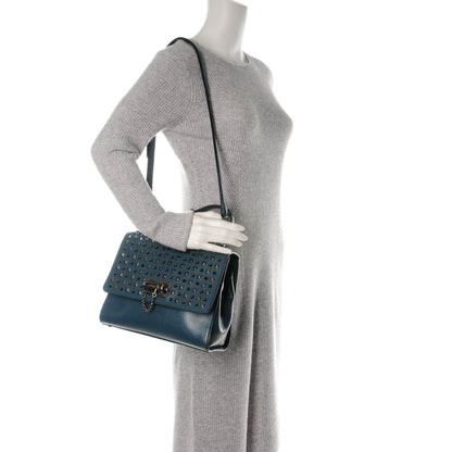 Dolce & Gabbana Calfskin Studded Medium Monica Lock Top Handle Bag Blue 2 of 7