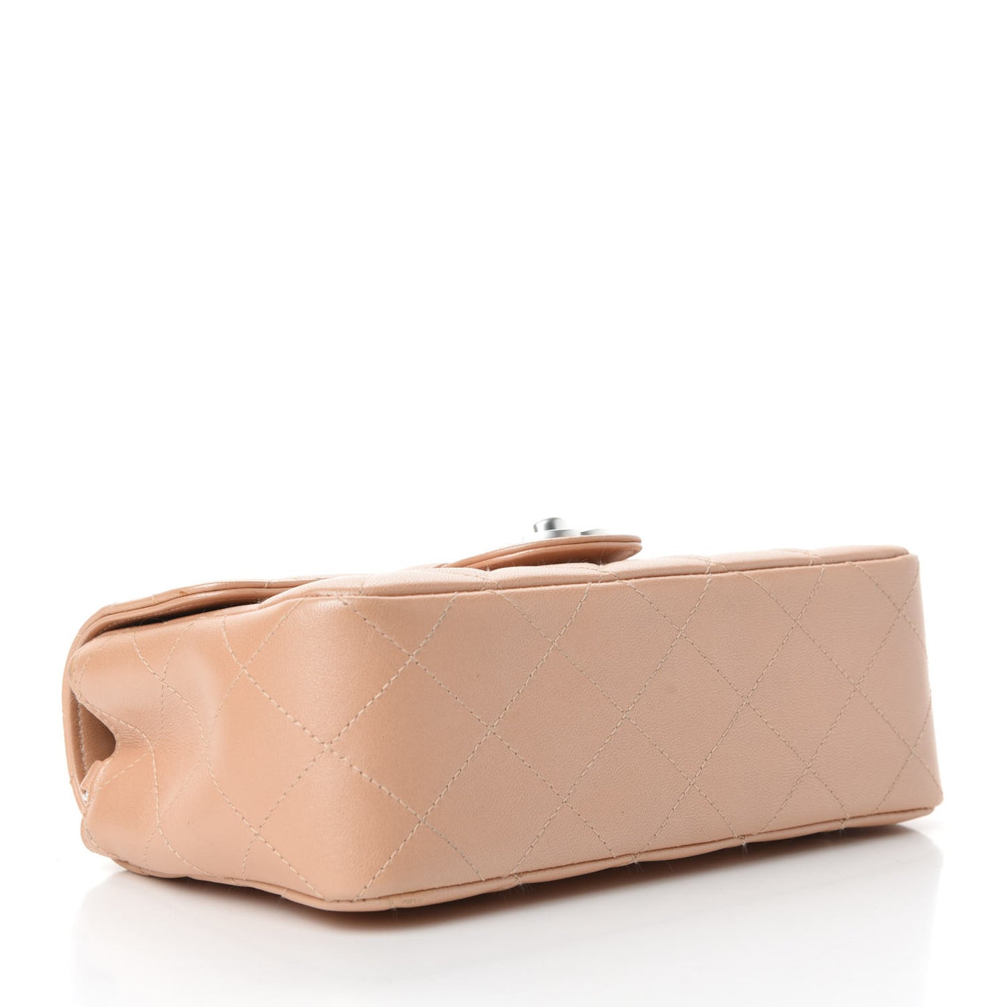 Metallic Lambskin Quilted Mini Flap Beige