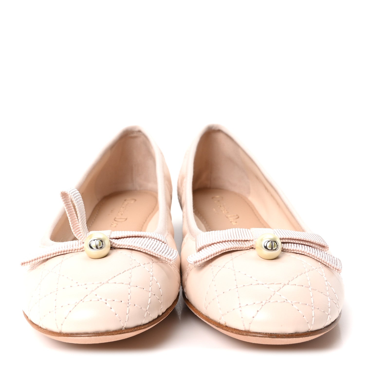 Christian Dior Calfskin Cannage Pearl Bow Ballet Flats 37 Rose Quartz 3 of 10