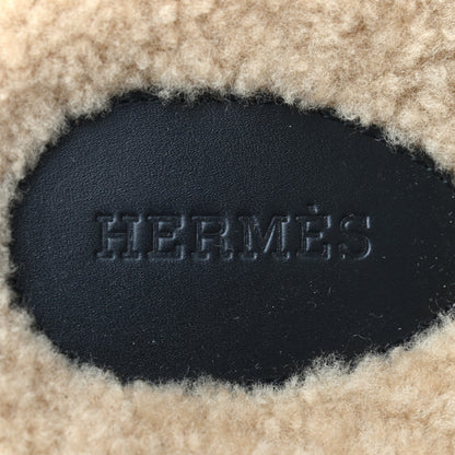 Hermes Veau Indios Woolskin Mens Chypre Sandals 44 Black Ecru 7 of 8
