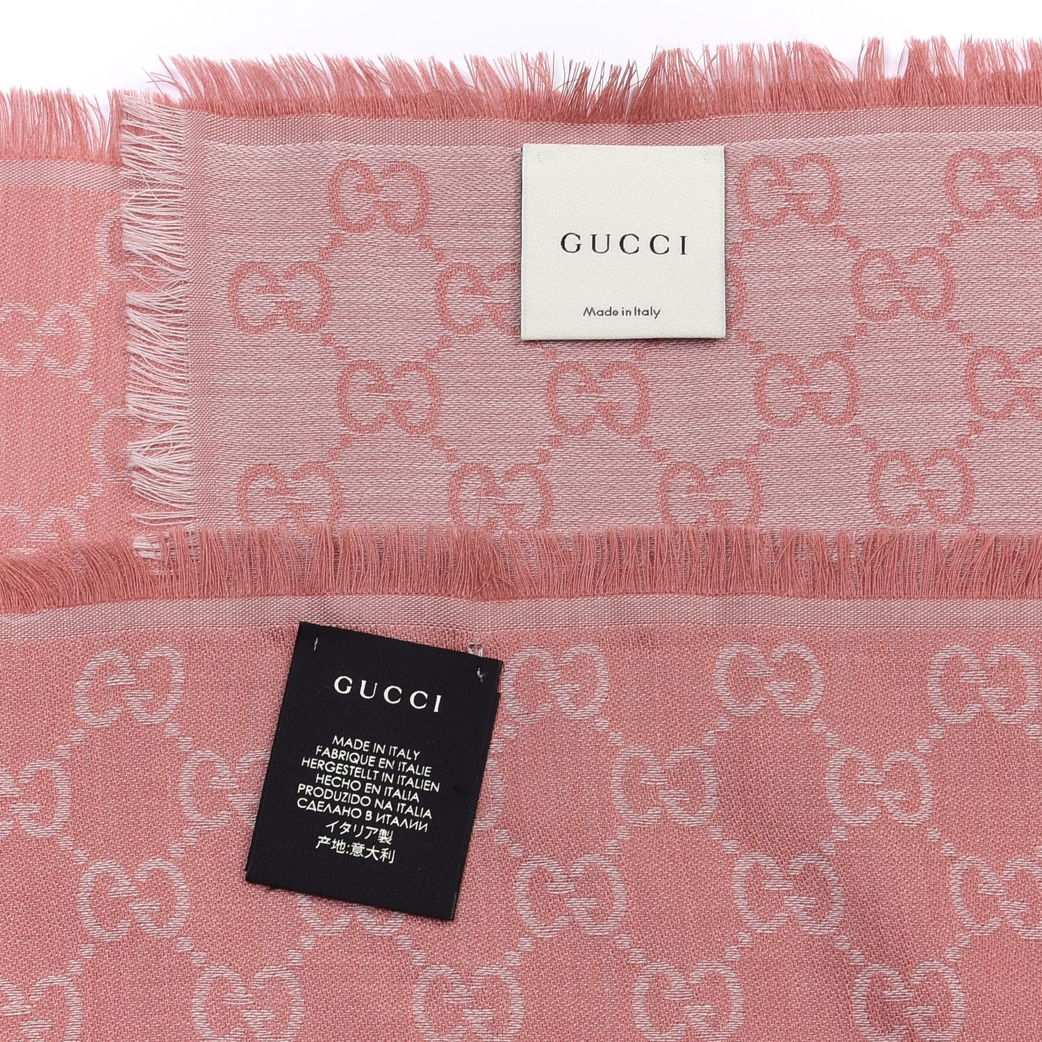 Gucci Wool Silk Monogram GGWeb Fringe Shawl Old Rose Pink 3 of 3