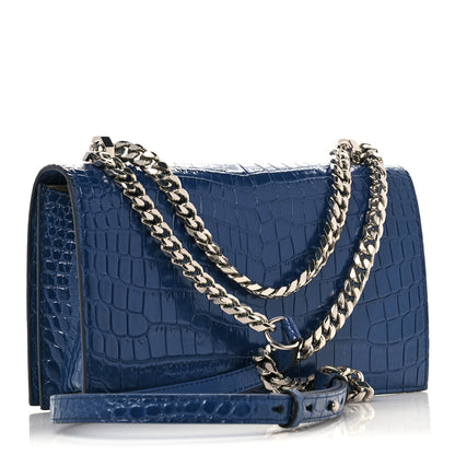 Alexander McQueen Shiny Crocodile Embossed Jeweled Satchel Industrial Blue 2 of 10