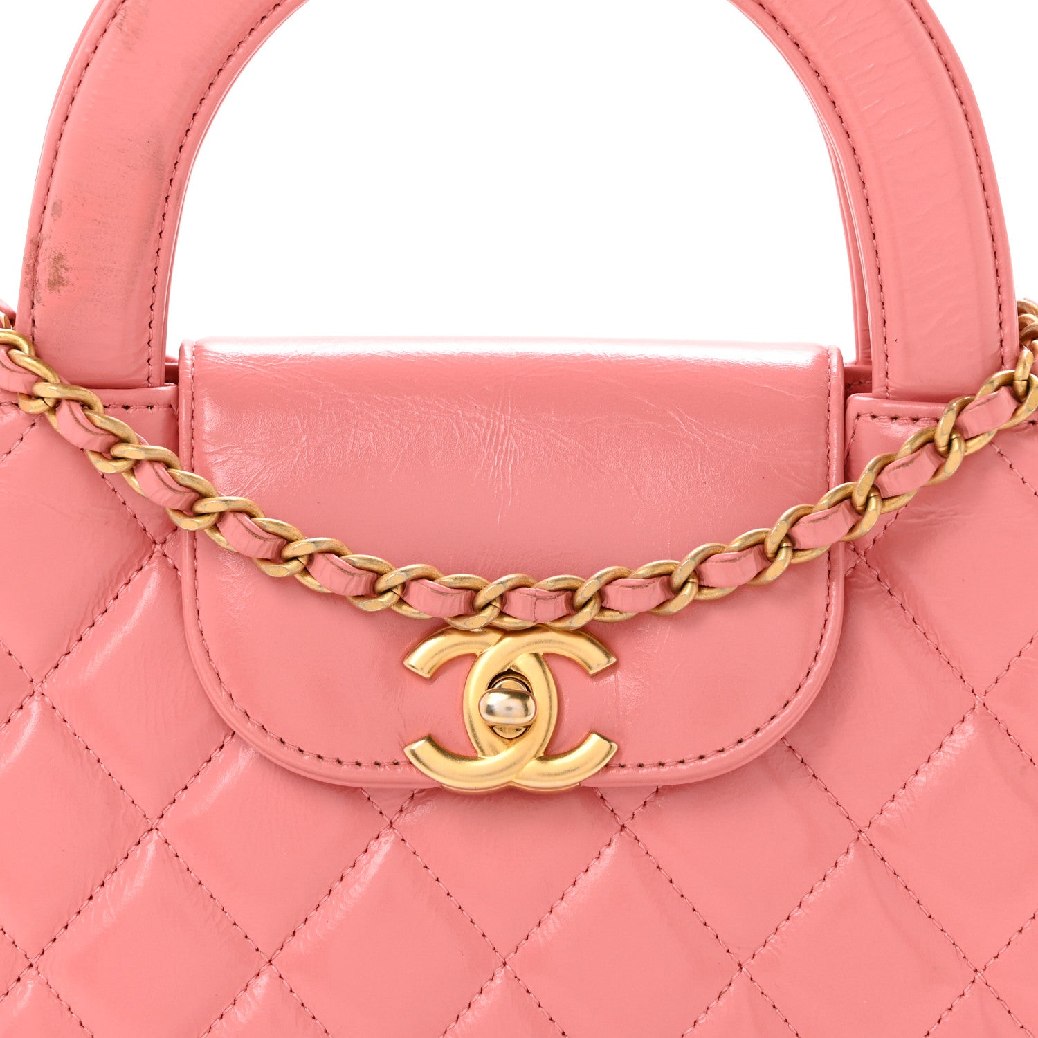 Chanel Shiny Aged Calfskin Quilted Nano Kelly Shopper Coral Pink 8 of 14