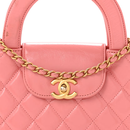 Chanel Shiny Aged Calfskin Quilted Nano Kelly Shopper Coral Pink 8 of 14