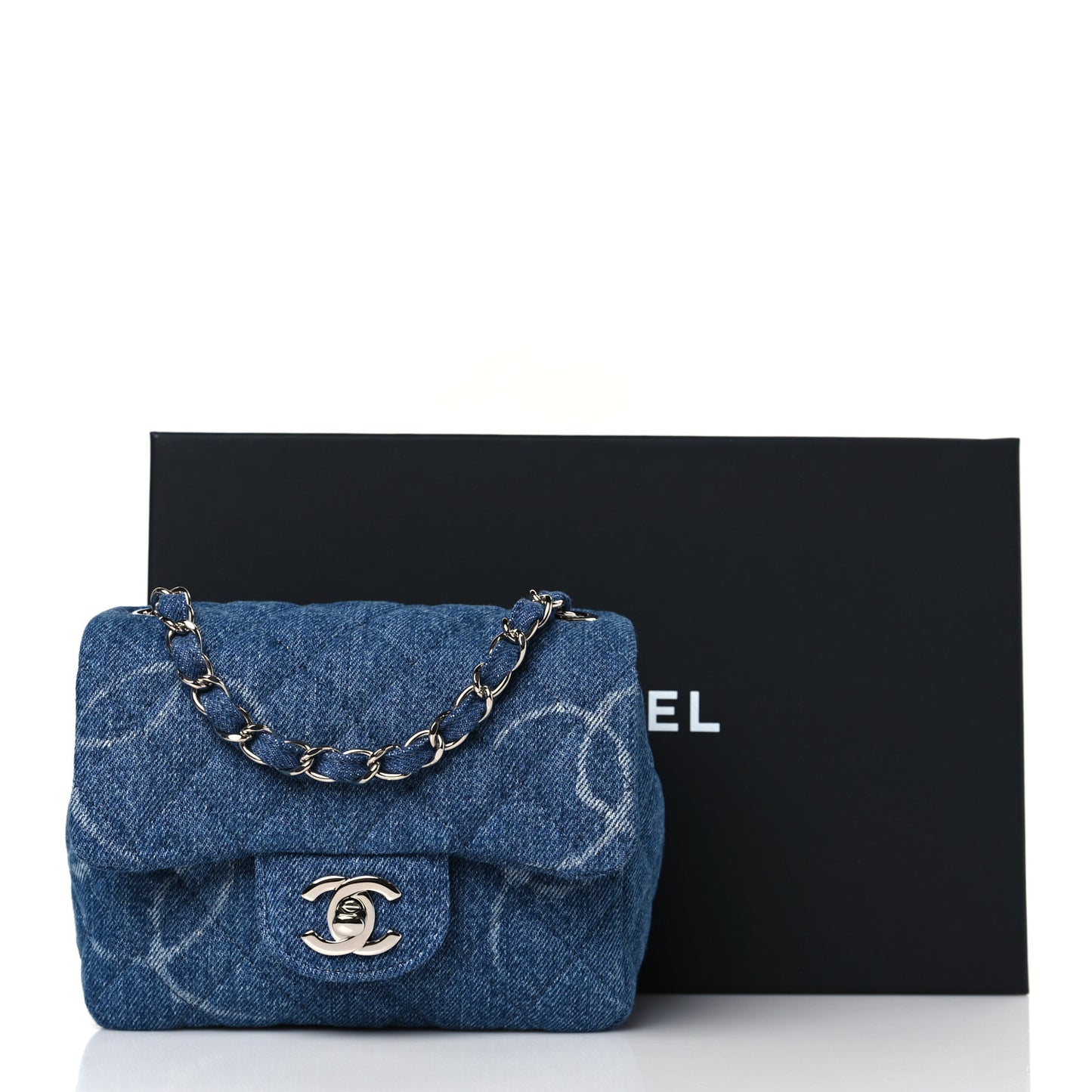 Denim CC Quilted Mini Square Flap Blue