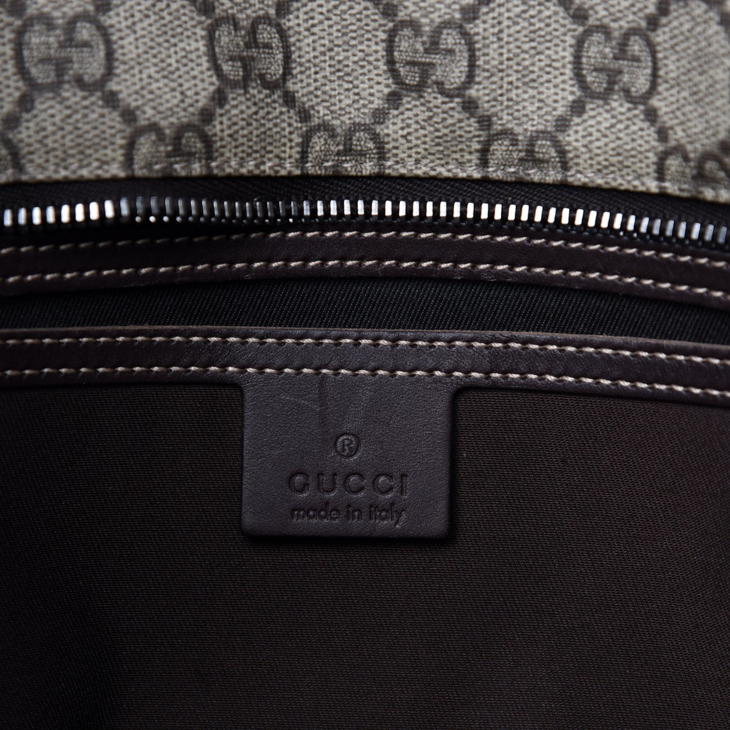 GG Supreme Monogram Medium Zippered Shopping Tote Dark Brown