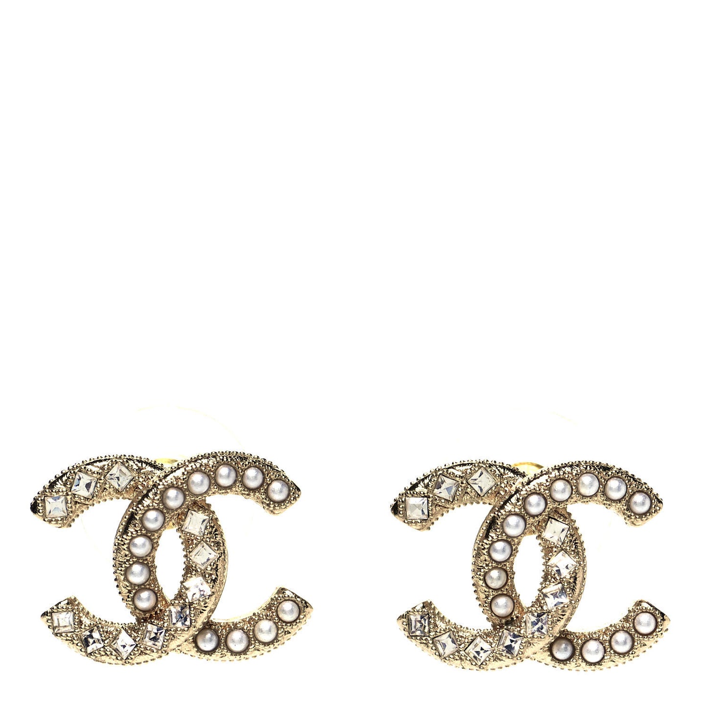Crystal Pearl CC Earrings Gold