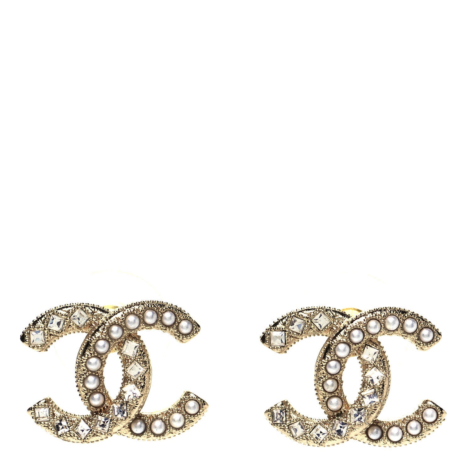 Chanel Crystal Pearl CC Earrings Gold 1 of 4
