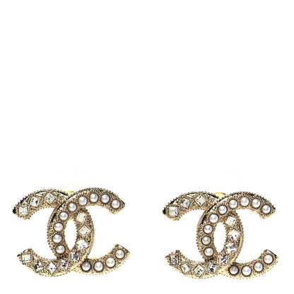 Chanel Crystal Pearl CC Earrings Gold 1 of 4