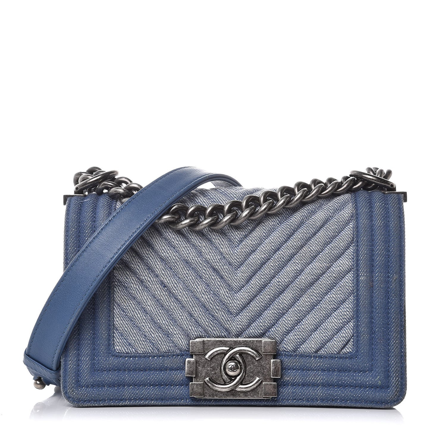 Denim Chevron Small Boy Flap Light Blue