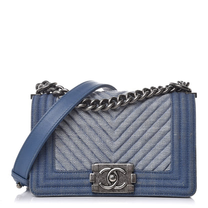 Chanel Denim Chevron Small Boy Flap Light Blue 1 of 13