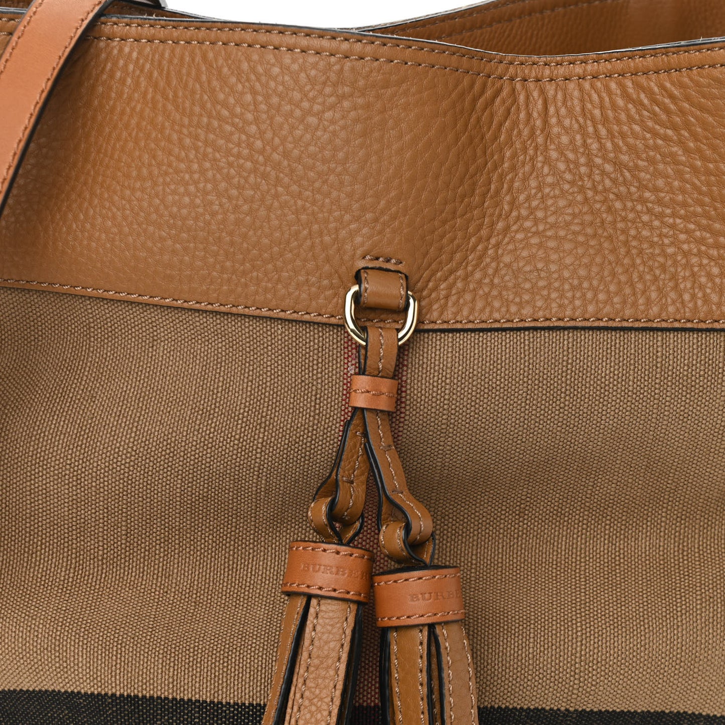 Grainy Calfskin Canvas Mega Check Medium Ashby Tassel Hobo Saddle Brown
