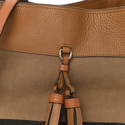 Burberry Grainy Calfskin Canvas Mega Check Medium Ashby Tassel Hobo Saddle Brown 9 of 11