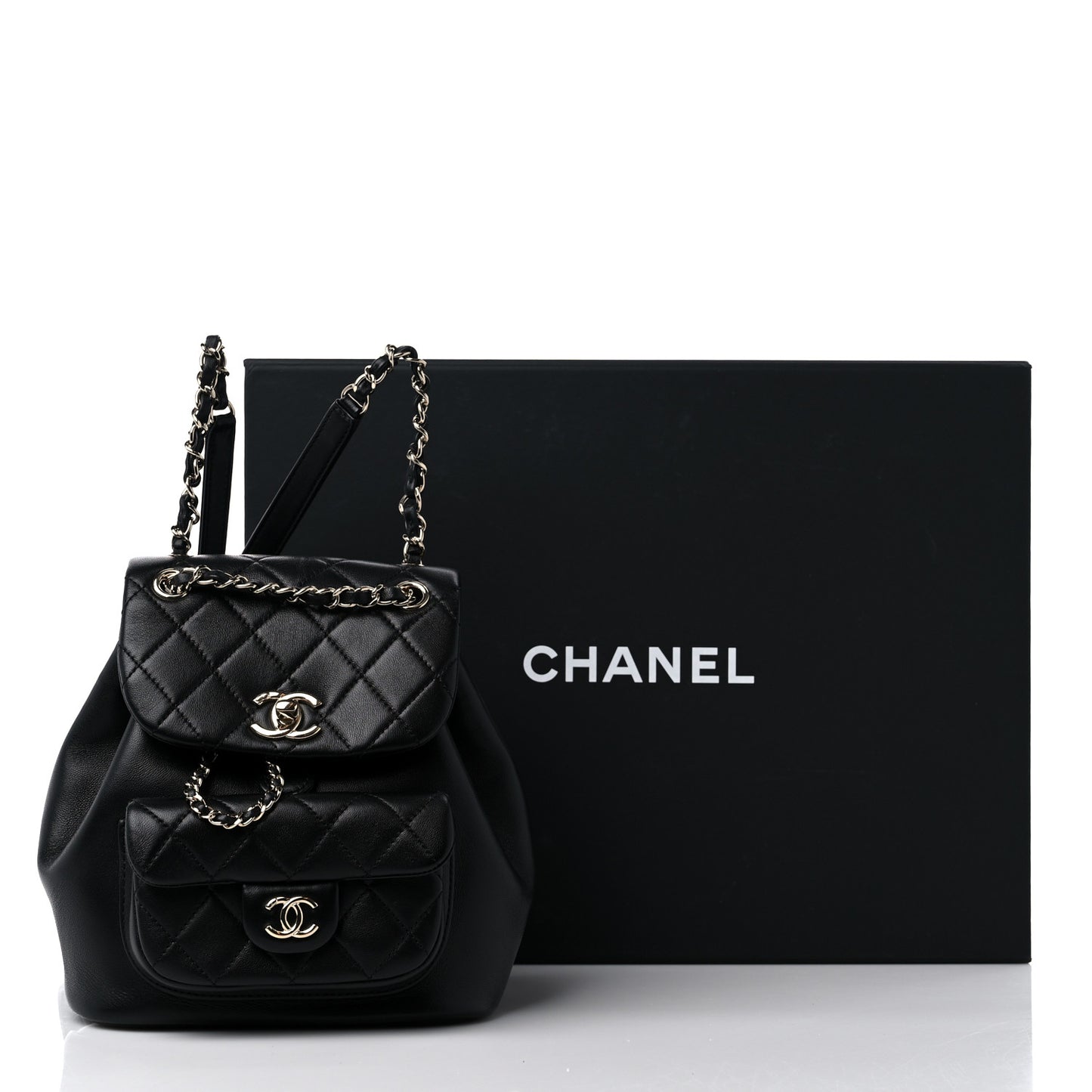 Lambskin Quilted Small Duma Drawstring Backpack Black