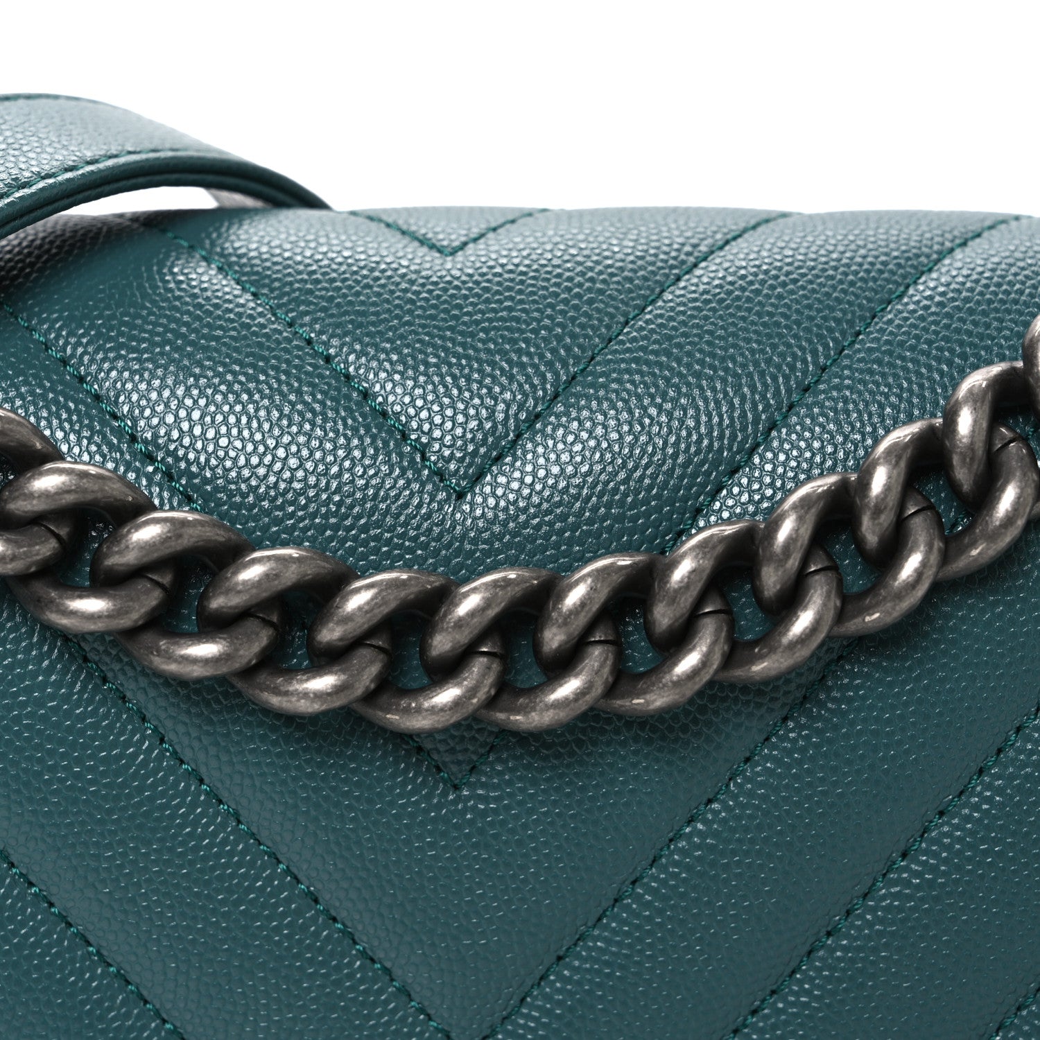 Chanel Caviar Chevron Quilted Medium Boy Flap Green 8 of 10
