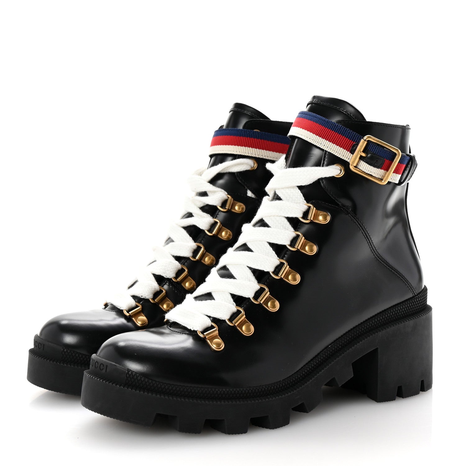 Gucci Calfskin Sylvie Web Womens Lace Up Combat Boots 38 Black 4 of 10