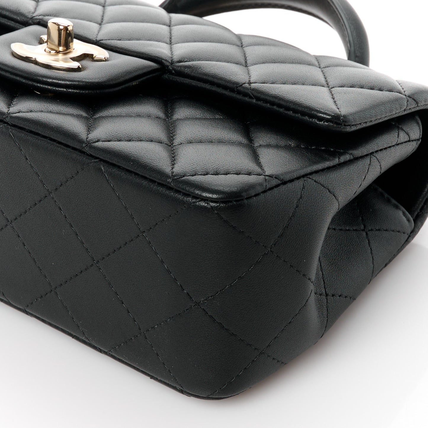 Lambskin Quilted Mini Top Handle Rectangular Flap Black