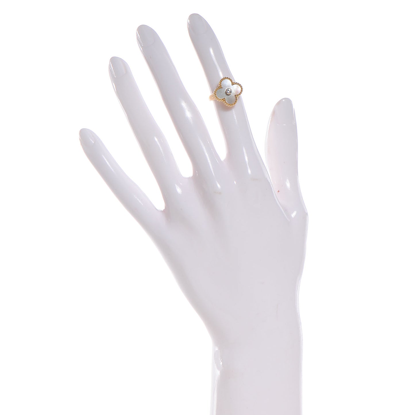 18K Yellow Gold Diamond Mother of Pearl Vintage Alhambra Ring 47 4