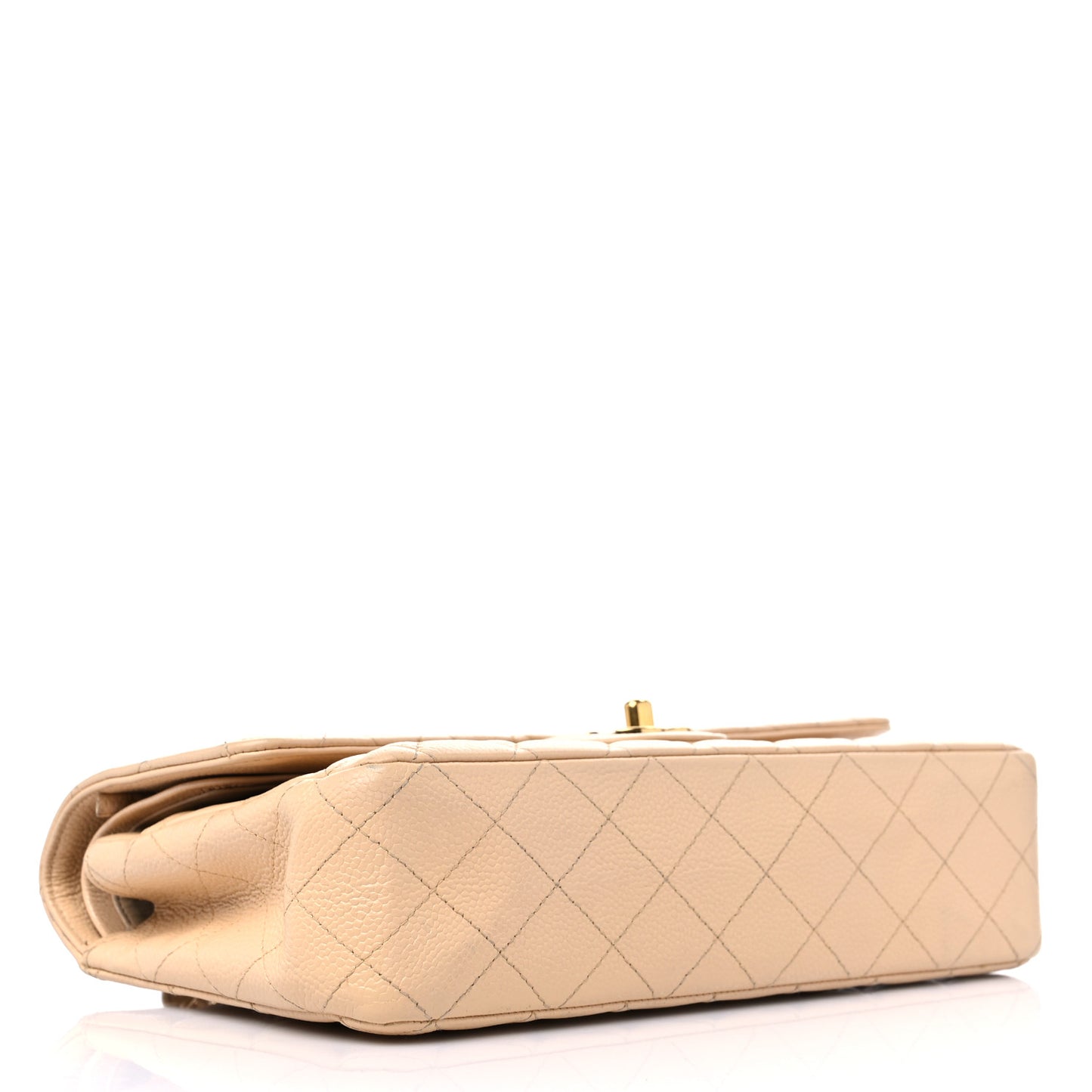 Caviar Quilted Medium Double Flap Beige