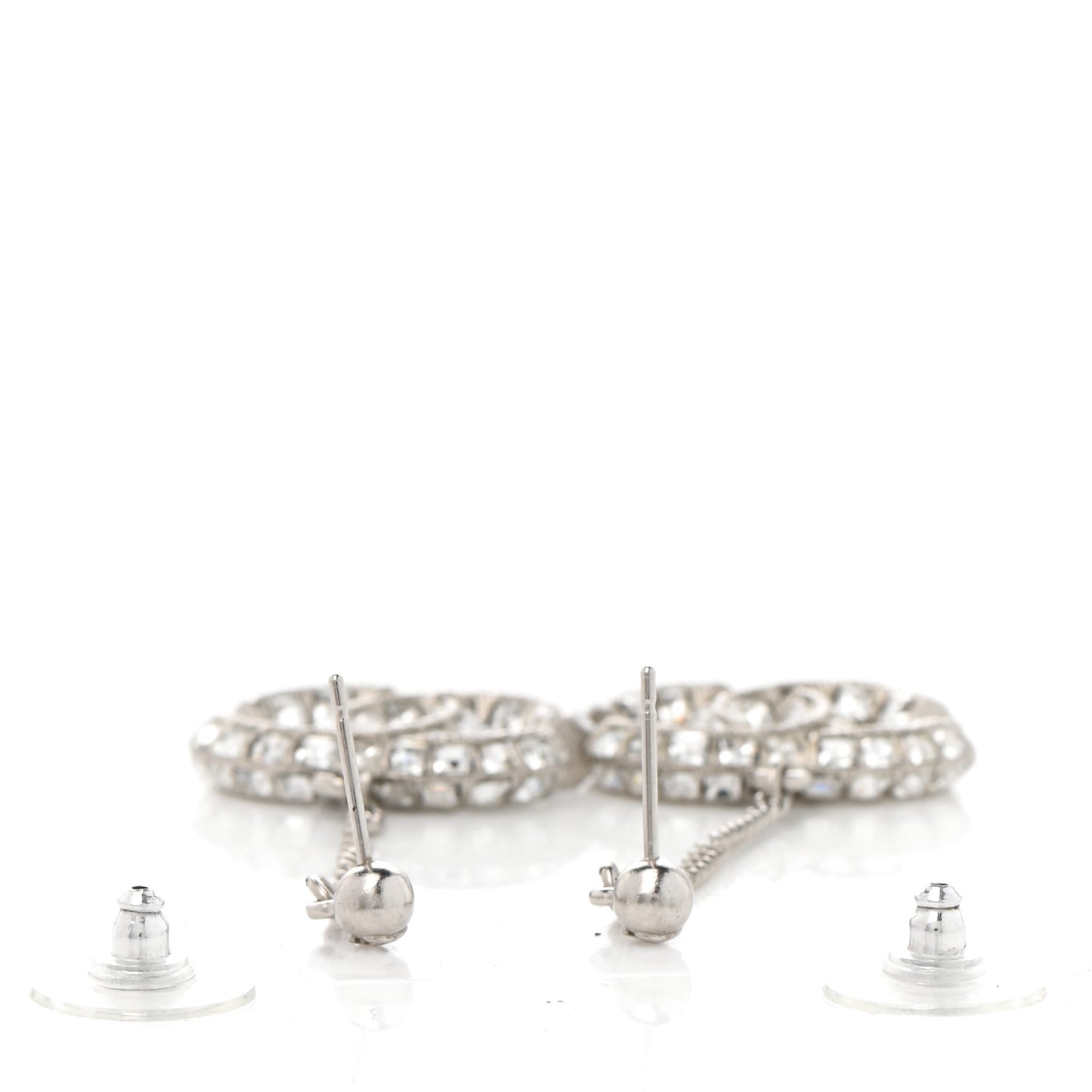 Baguette Crystal CC Drop Earrings Silver