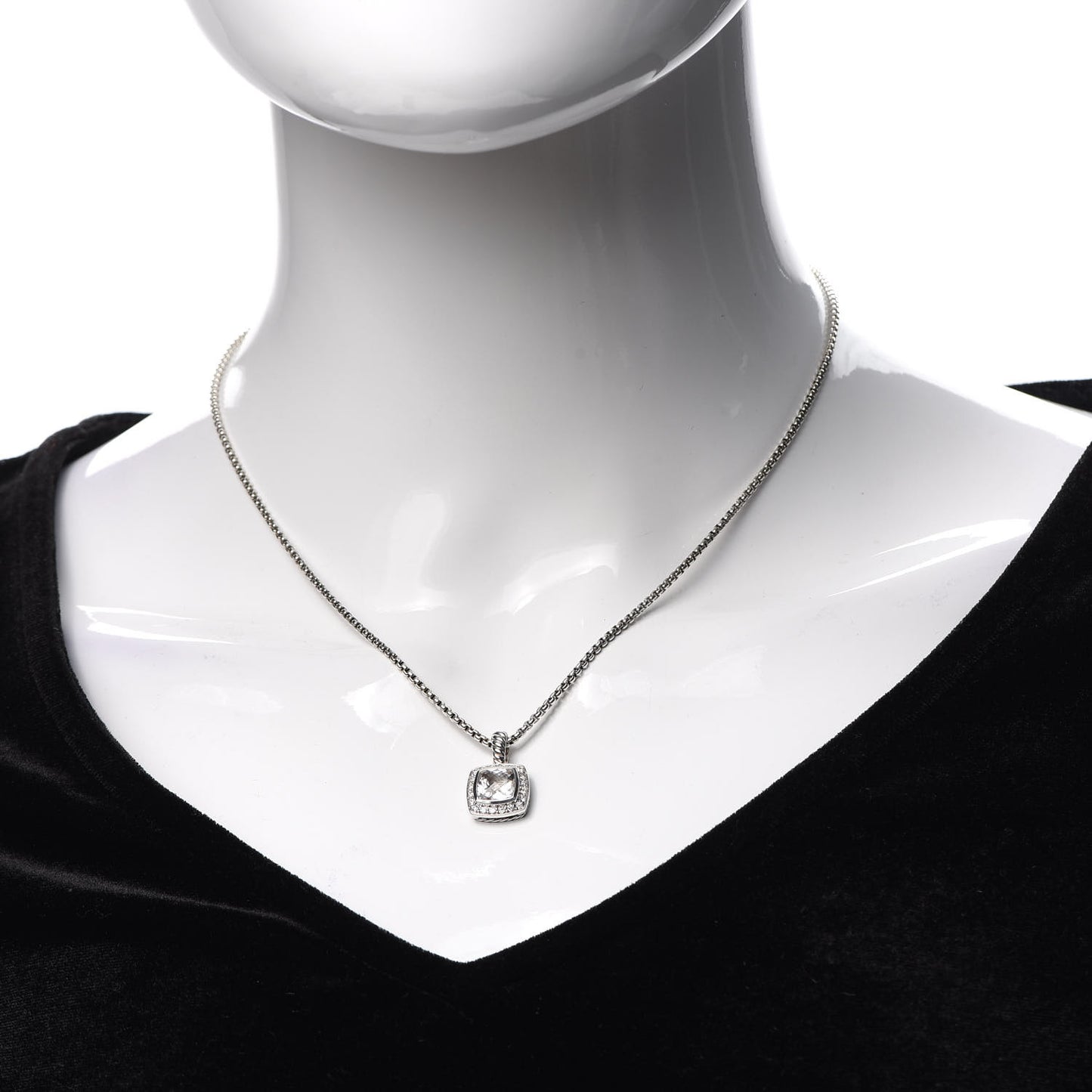 Sterling Silver Diamond White Topaz 7mm Albion Pendant Necklace