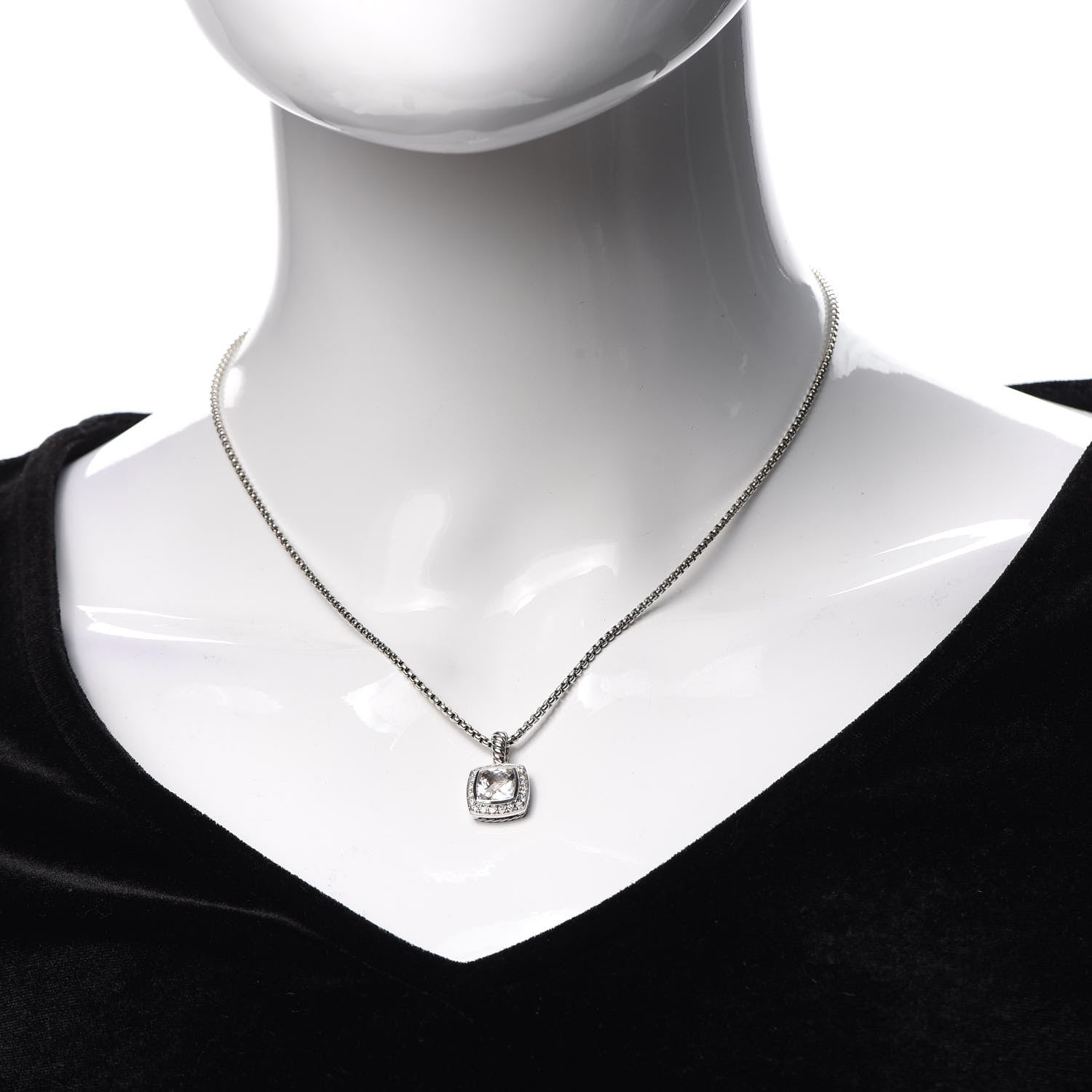 David Yurman Sterling Silver Diamond White Topaz 7mm Albion Pendant Necklace 2 of 5