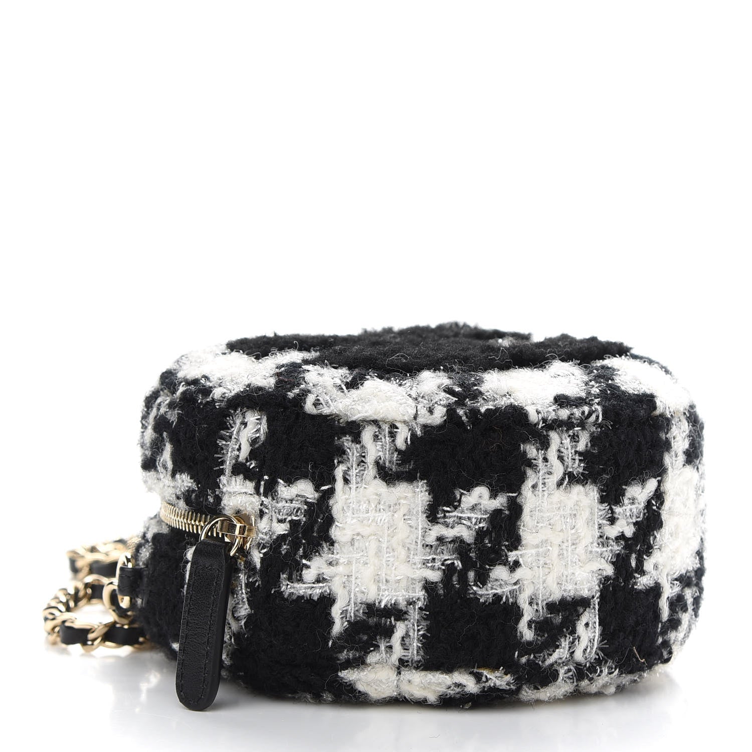 Chanel Tweed Shearling Round Clutch With Chain and Coin Purse Black and White 4 of 10