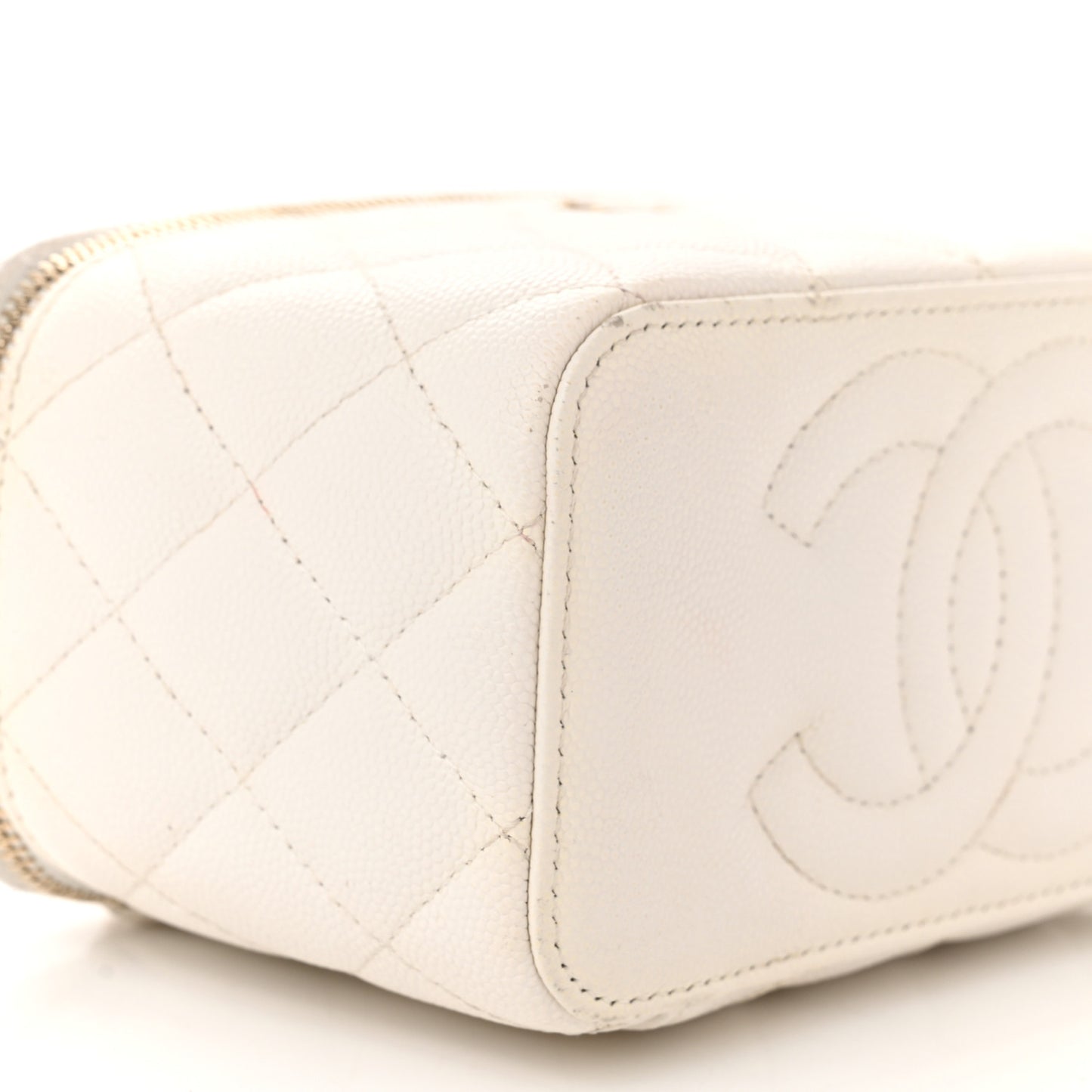 Caviar Quilted Small Vanity Case With Chain White