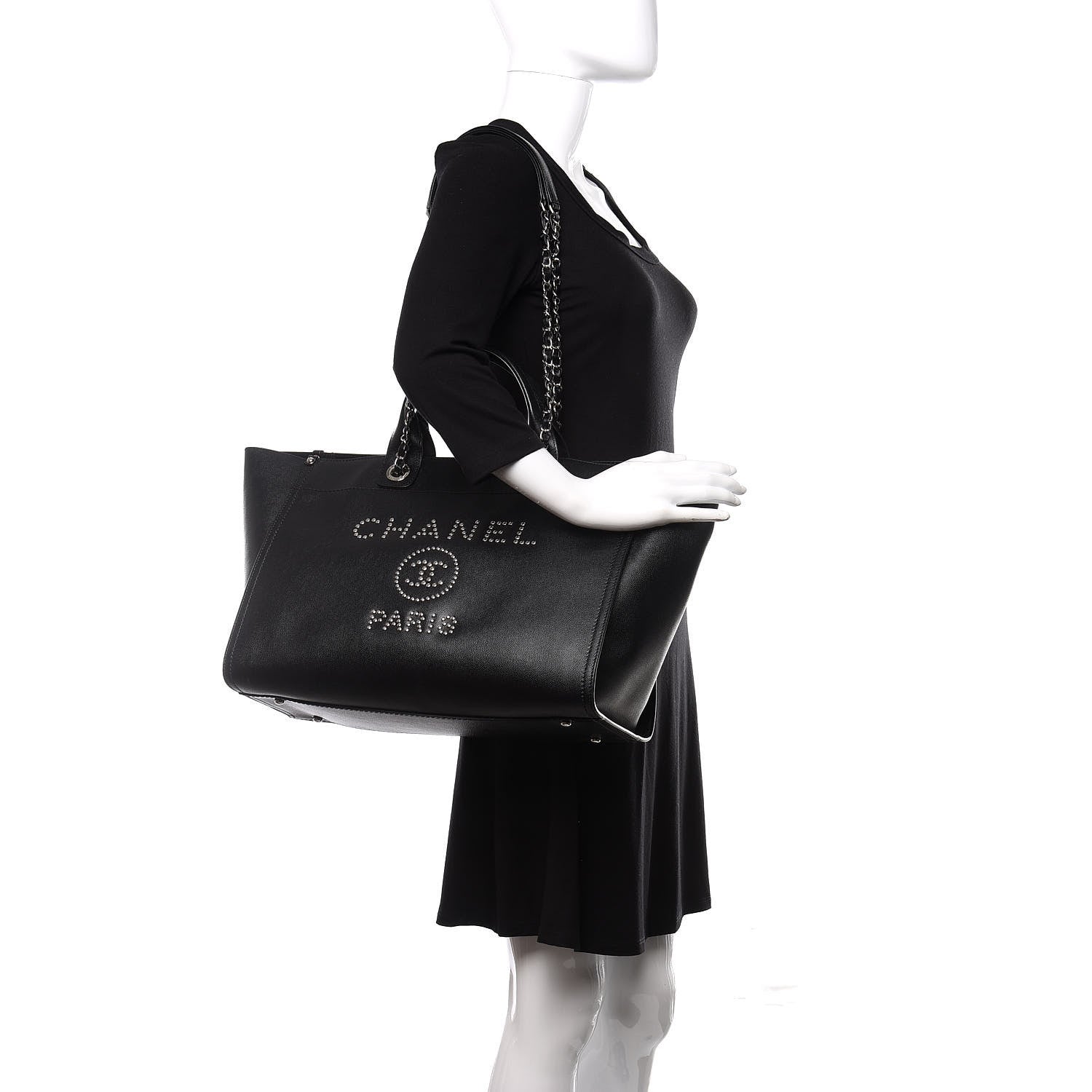Chanel Caviar Medium Studded Deauville Tote Black 2 of 12