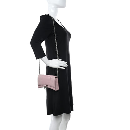 Balenciaga Shiny Calfskin Crocodile Embossed Hourglass Chain Bag Powder Pink 2 of 9