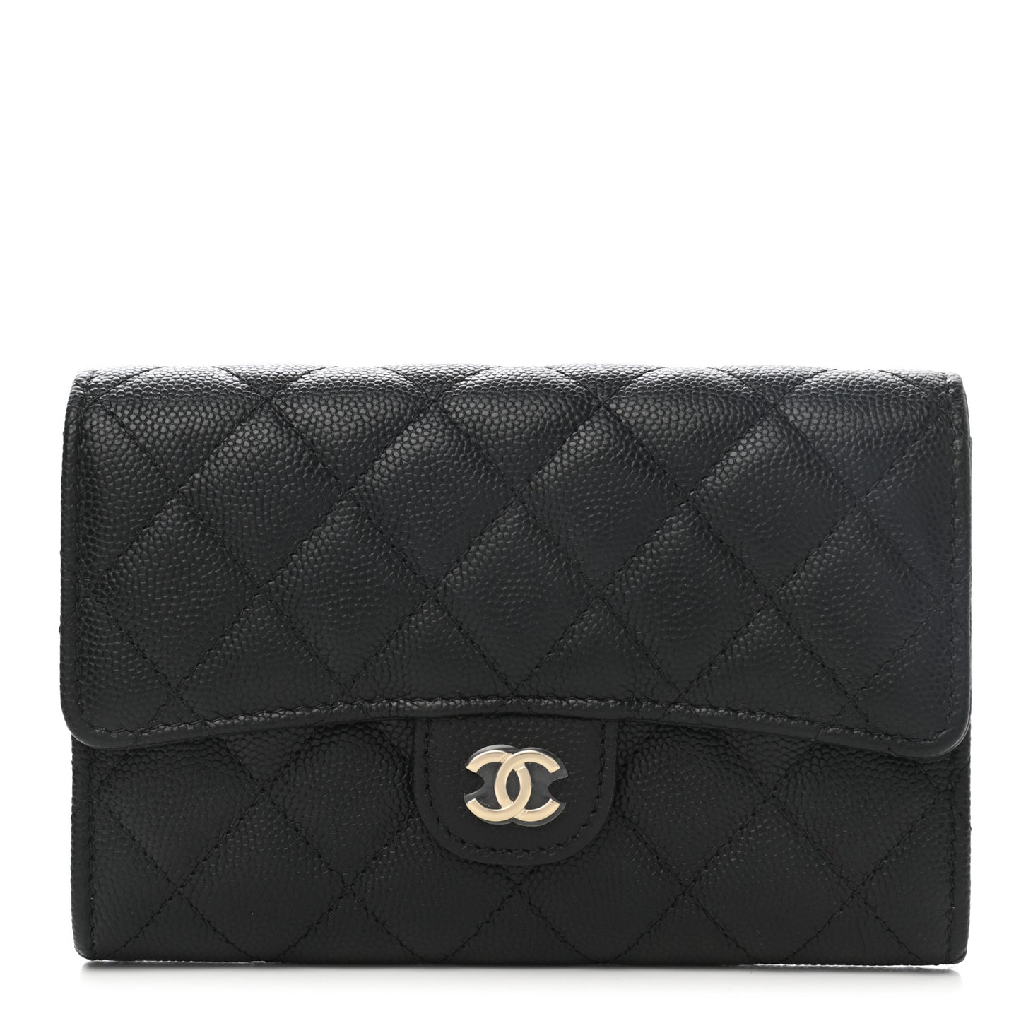Caviar Quilted Medium Flap Wallet Black