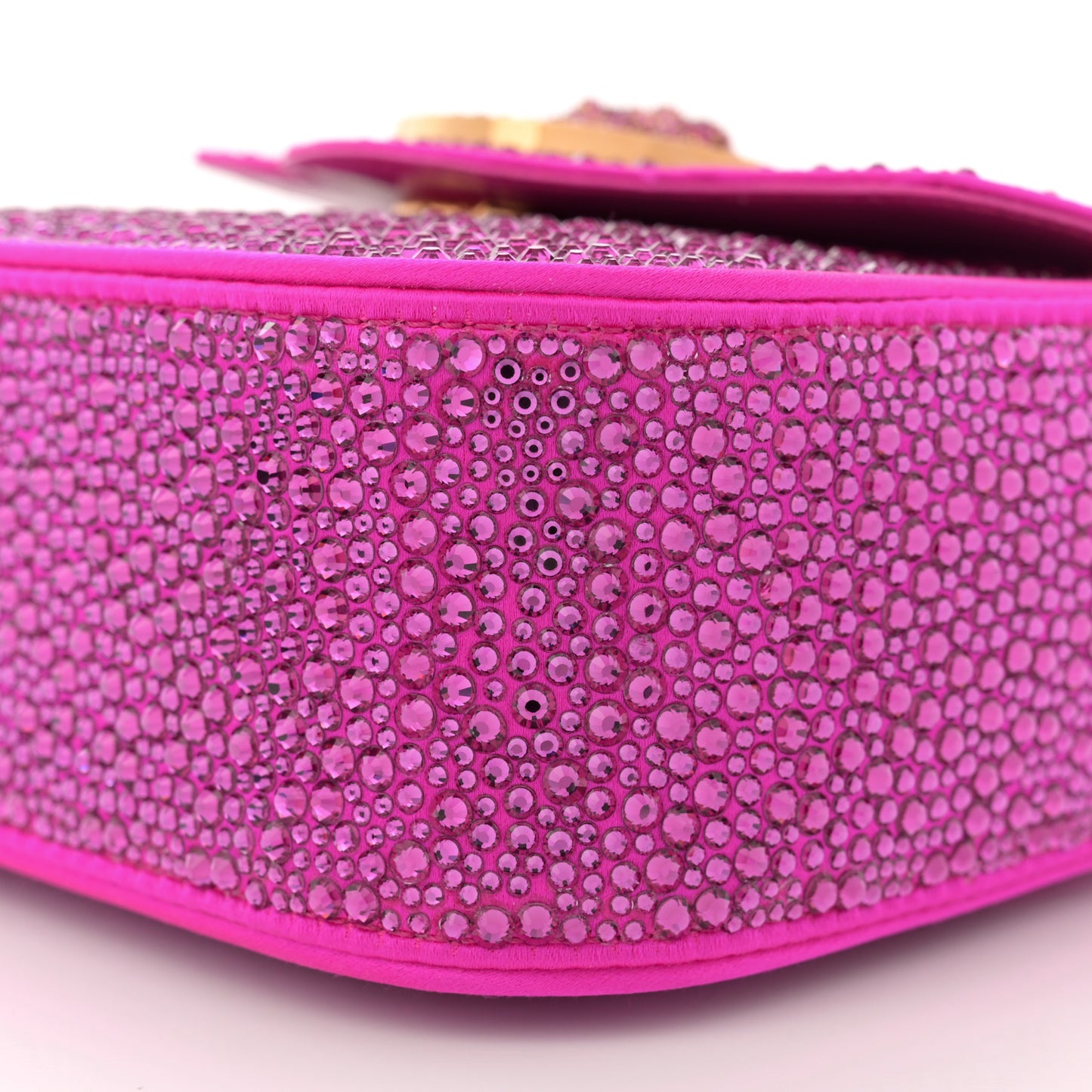 Satin Crystal Studded Mini La Medusa Bag Fuxia