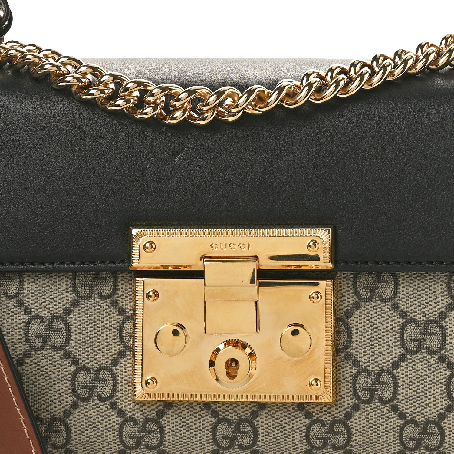 Gucci GG Supreme Monogram Calfskin Small Padlock Shoulder Bag Beige Black Cuir 8 of 11