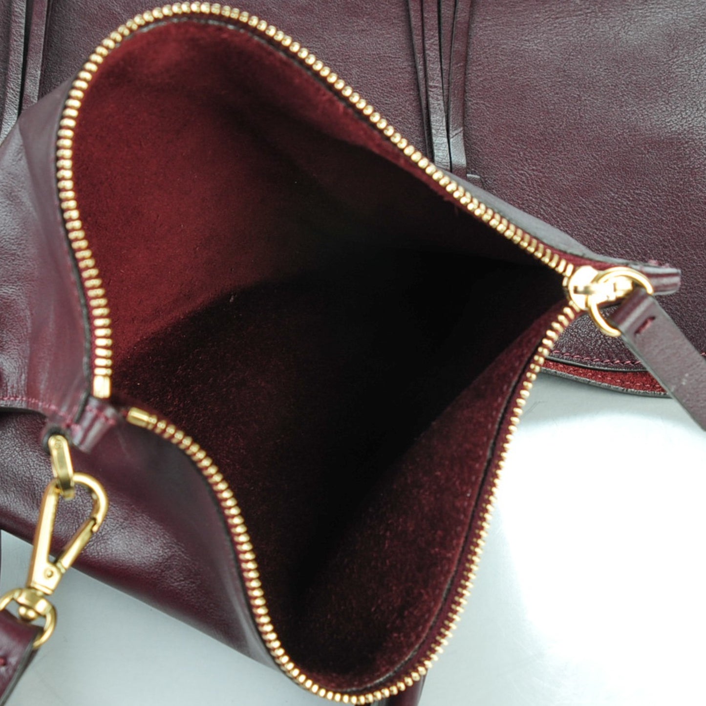 Smooth Calfskin Small Fringe Shopper Tote Aubergine