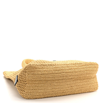 Prada Yarn Raffia Effect Crochet Embroidered Logo Tote Naturale 3 of 9