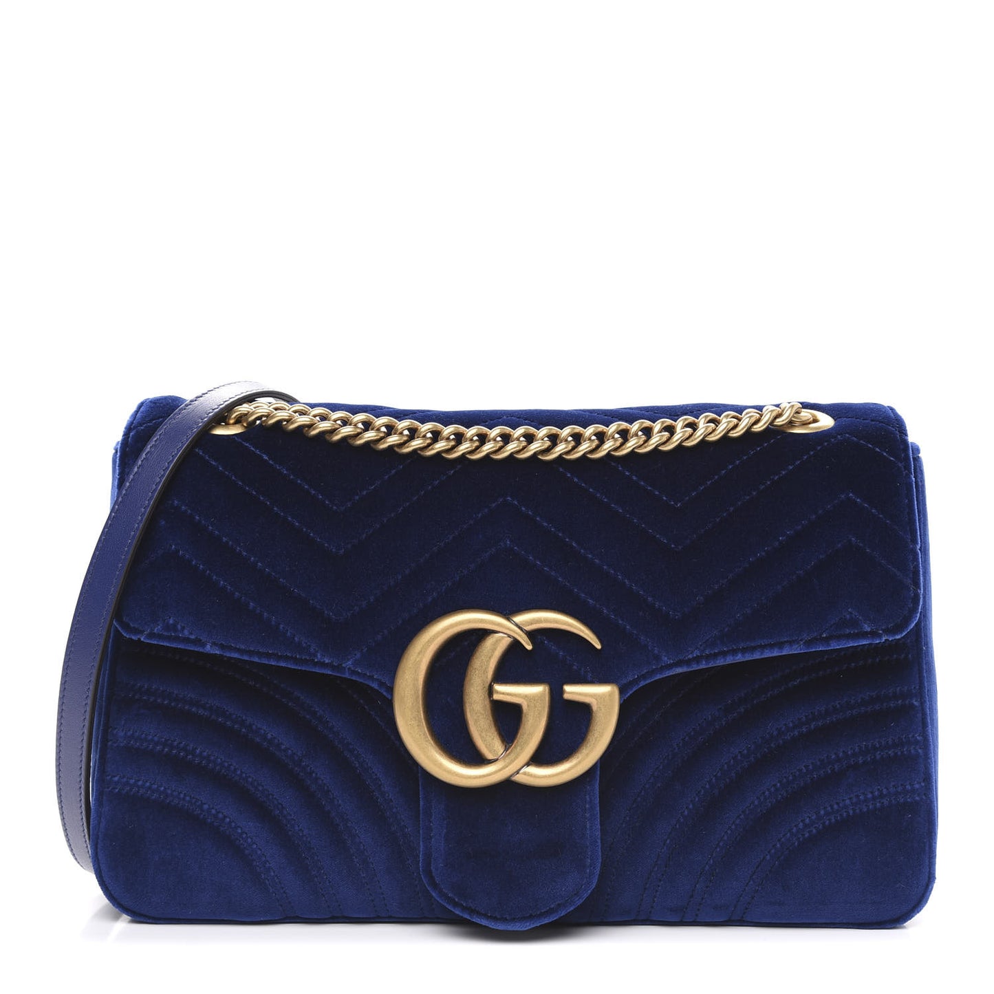 Velvet Matelasse Medium GG Marmont Shoulder Bag Cobalt Blue