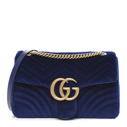 Gucci Velvet Matelasse Medium GG Marmont Shoulder Bag Cobalt Blue 1 of 11
