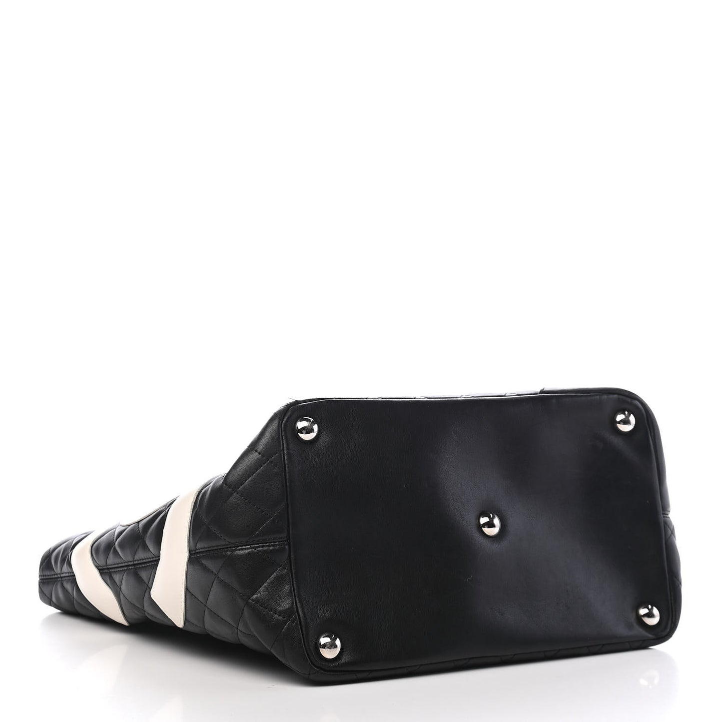 Calfskin Quilted Large Cambon Tote Black White